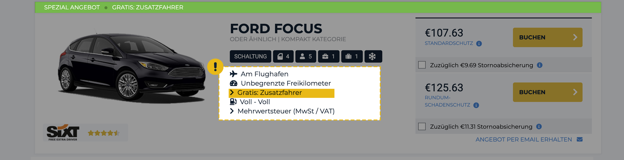 Angebote mit kostenlosem Zusatzfahrer